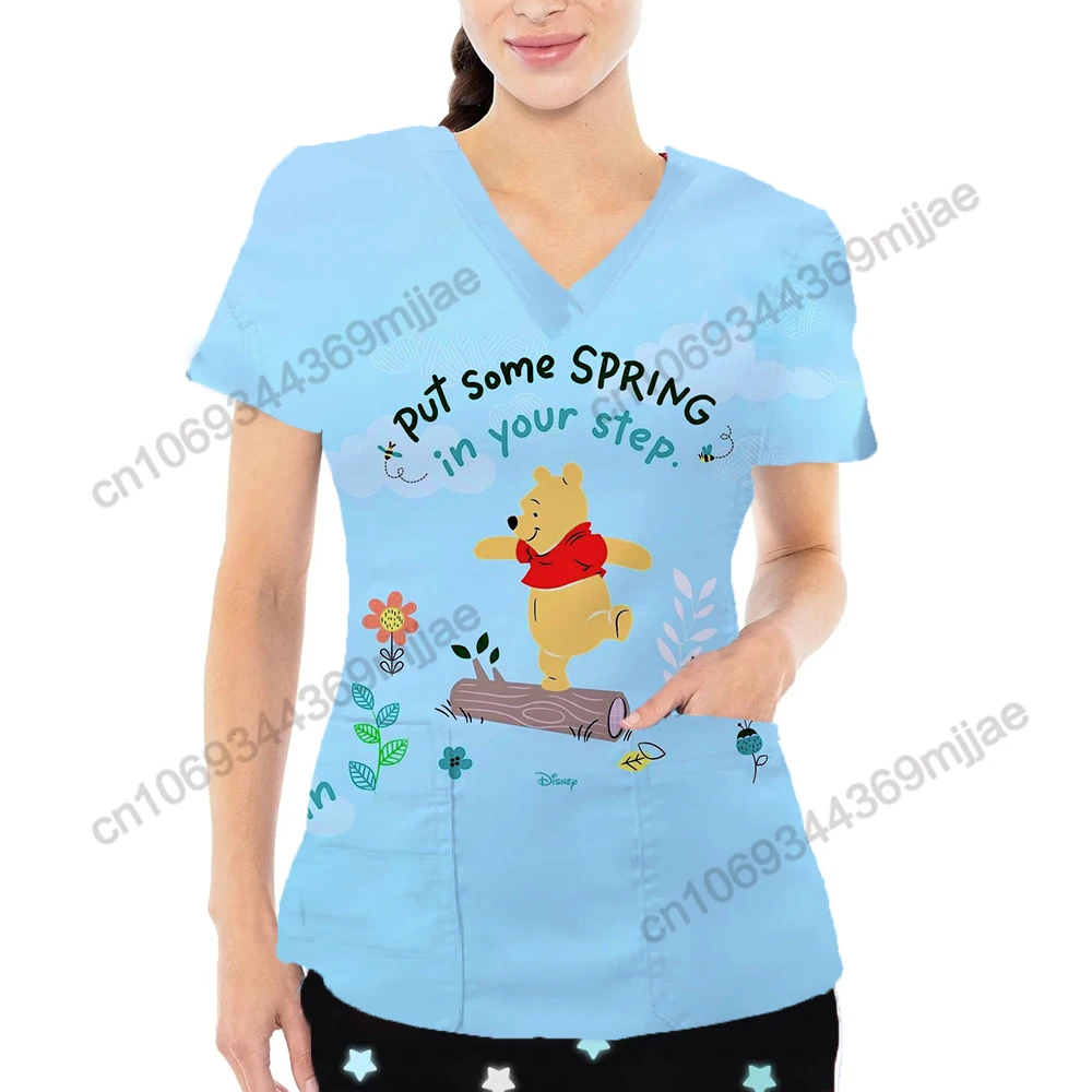 Nurse Uniform One Pieces Disney Traf 2023 Woman V-neck Women\'s -shir T Shirt for Women Clothing 2023 New Arrivals Pocket Yk2