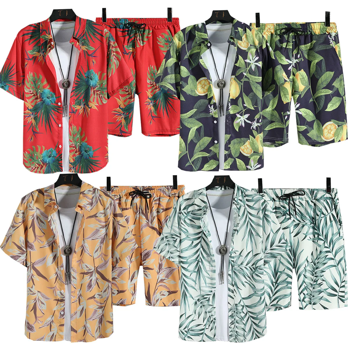 

Men's Shirt Casual Shorts White T-shirt Set Surfing Vacation Casual Beach Pants Printed Pattern Short Sleeved Top