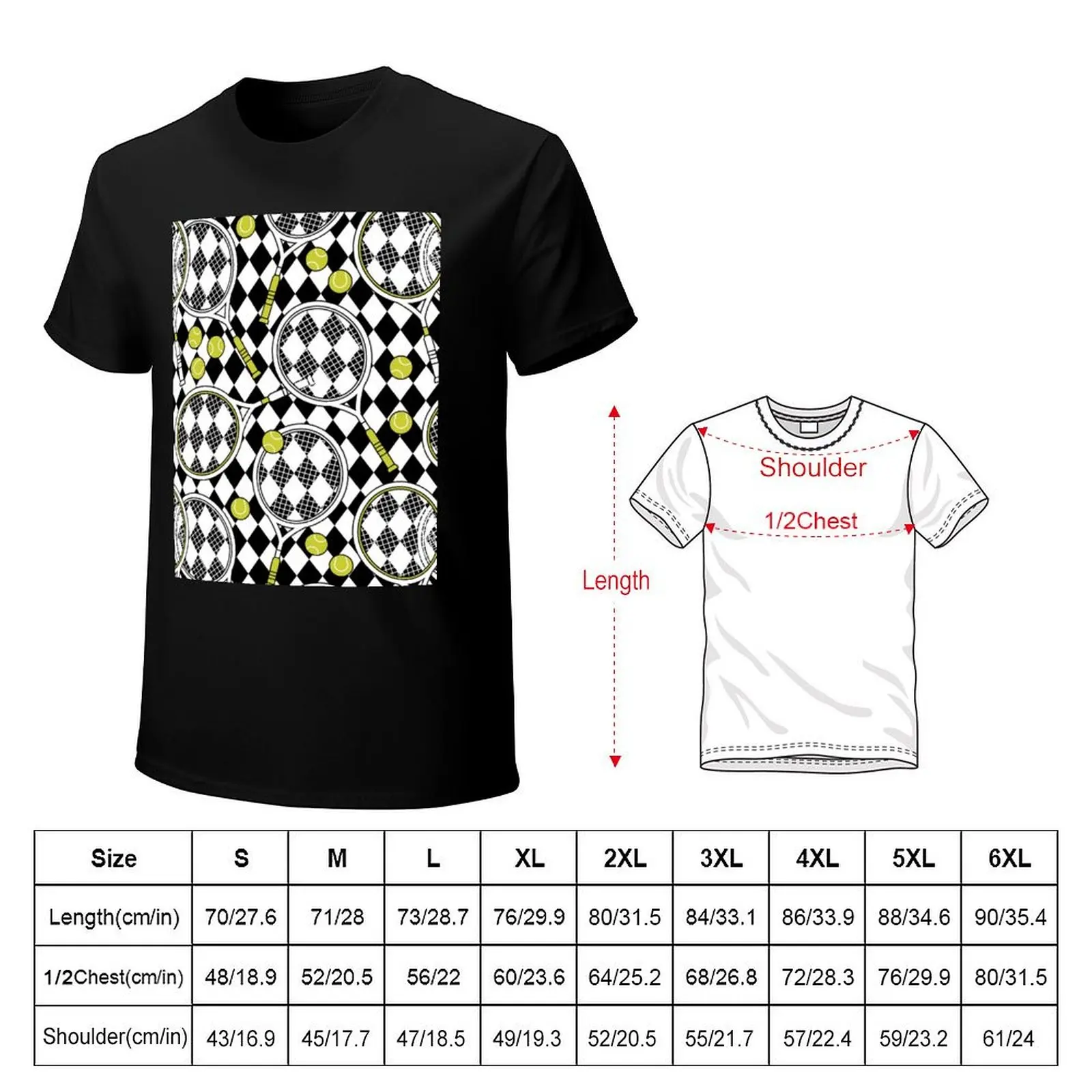 Tennis racket with balls on checkered T-Shirt man t shirt graphic T-Shirt