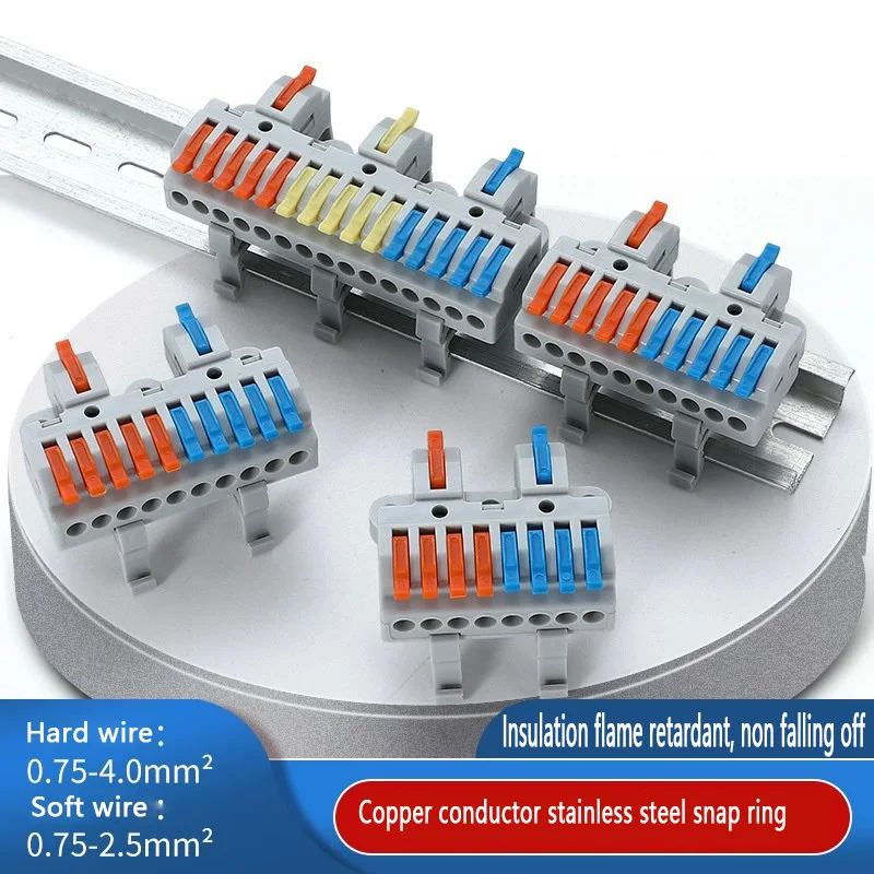 Universal Wiring Cable Connectors, Push-in Can Combined Butt Home Terminal Block Multiple in Multiple Out with Fixing 5/10 Pcs