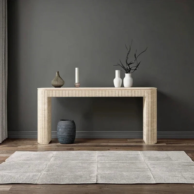 Living Room Furniture Set Modern Luxury Combined with Deep Textured Natural Stone Travertine Console Table
