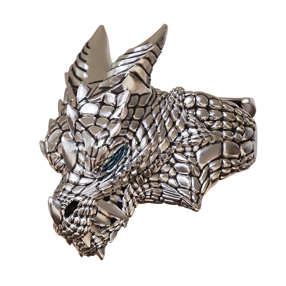 925 Sterling Silver Blue Eyes Majestic Dragon King Punk Ring TA513 US Size 7~15 BZ