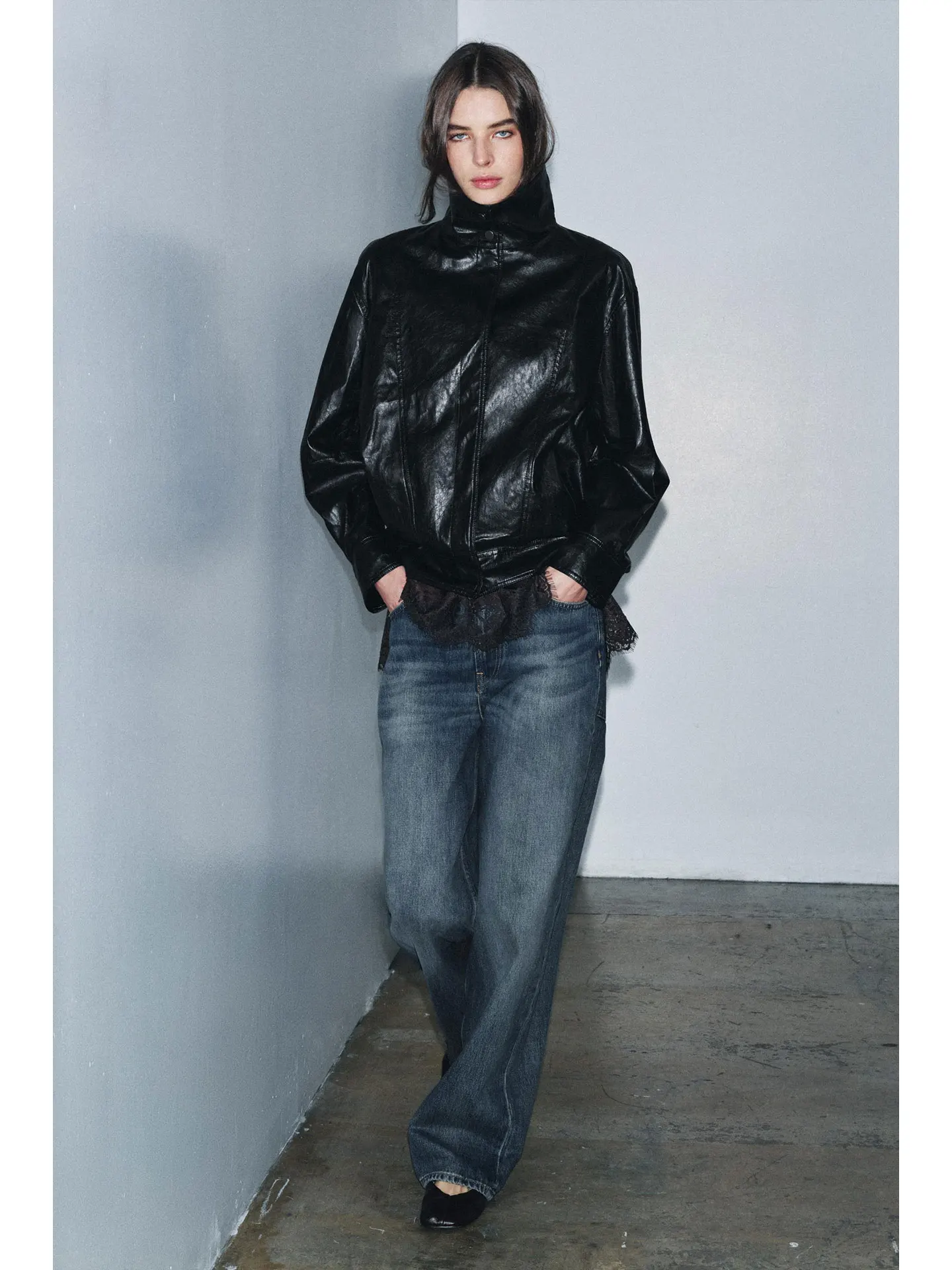 Primavera 2026 Faion Casual Pilot Jaet Cappotto in pelle da donna Sli Commute Sle Long Sve Chiusura con cerniera Vestibilità ampia