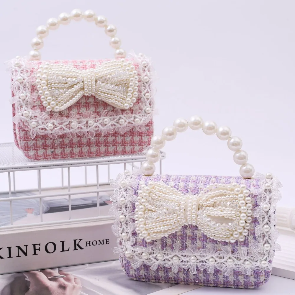おしゃれな女の子用ハンドバッグ、シックなパールクロスボディバッグ、キュートなプリンセスショルダーバッグ（子供用）