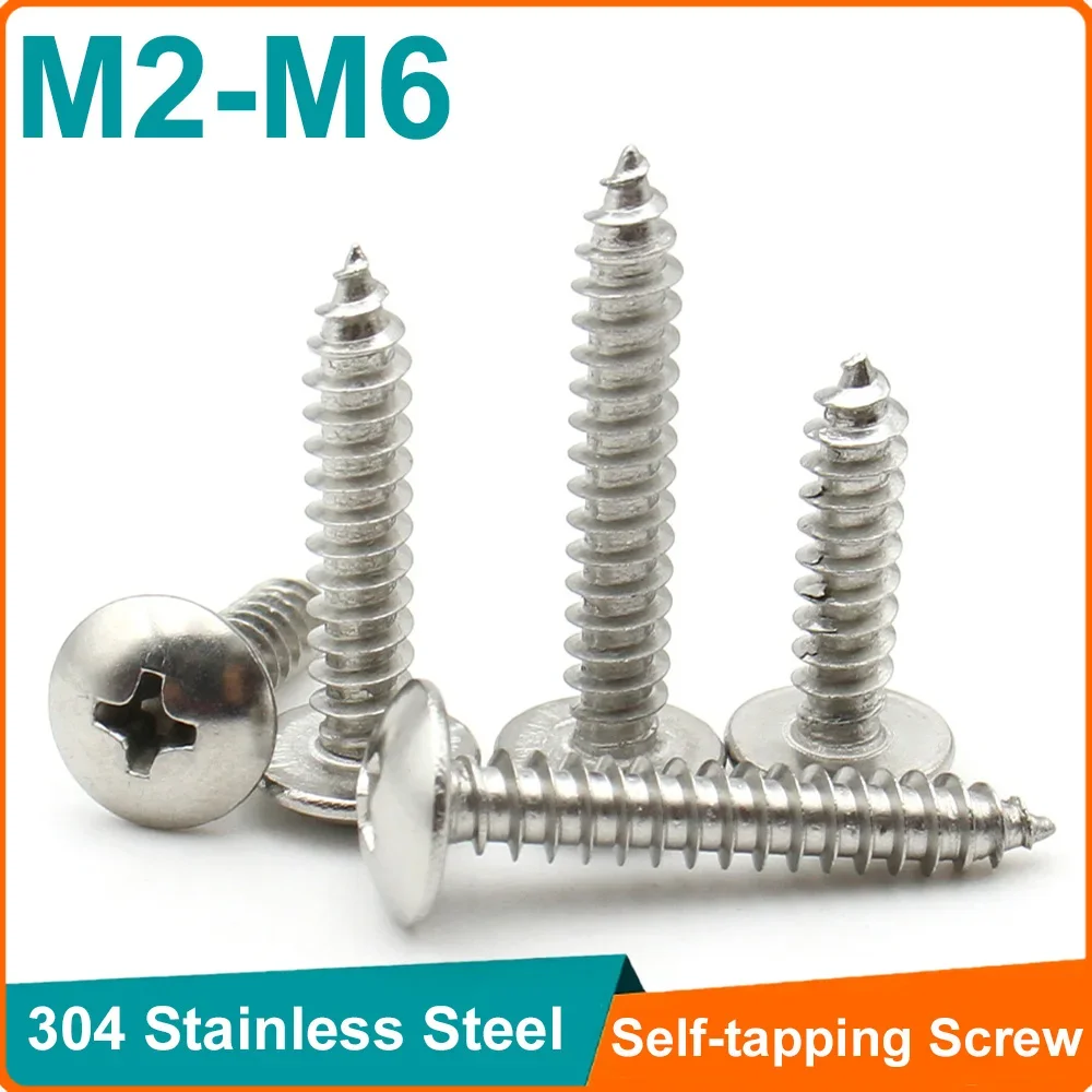 50-10pcs M3 M3.5 M4 M5 M6 304 Stainless Steel Phillips Mushroom Head Wood Screw Cross Recessed Truss Head Self-tapping Screw