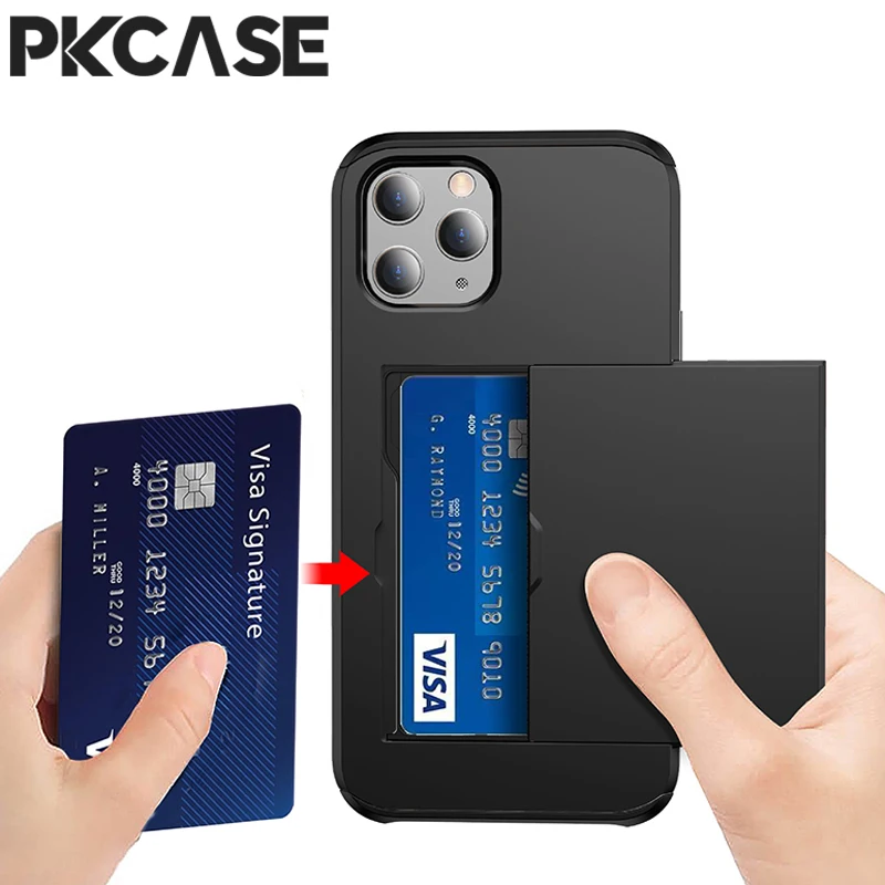 

PKCASE Slide Card Slot Wallet Phone Case For iPhone 17 Air 16e 16 15 14 Plus 13 12 Mini 11 Pro Max Shockproof Card Bag Cover