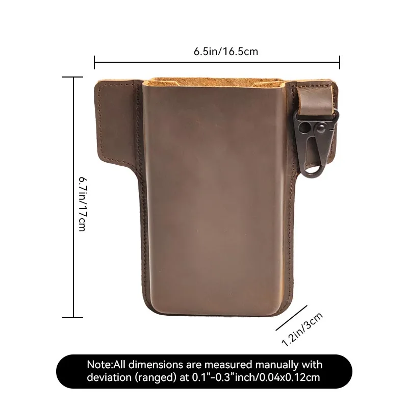 RIYAO Genuine Leather Vintage Double Layer Phone Holster Belt Clip Men Waist Bag Dual Layer Cell Phone Pouch Cases For 2 Phones