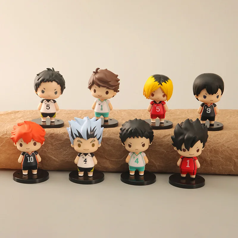 

8pcs Anime Haikyuu Action Figures Q Version Shoyo Hinata Tobio Kageyama Standing Figurines Car Cake Decor Collection Model Toy