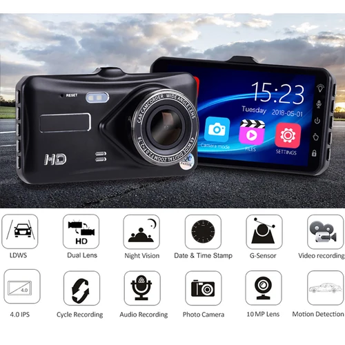 Imagen 2 del producto Cámara de salpicadero con pantalla táctil para coche, grabadora de vídeo de doble lente DVR, 1080P, HD, 4 pulgadas,camara coche delantera grabar，camara de coche grabación 24 horas  frontal y trasera, caja negra