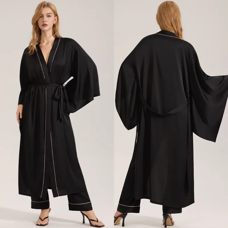 

Spring Autumn Long Robe Pajamas Set Fashion Ice Silk Sleepwear Home Clothes Sexy Suit Loose Loungewear Robes for Women 2025 New