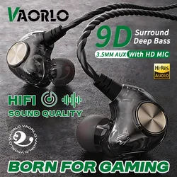 HIFI Heavy Bass Wired Earphone 3.5mm AUX In Ear Gaming Headset Dynamic Music Headphones Stereo Noise Cancelling Earbuds With Mic