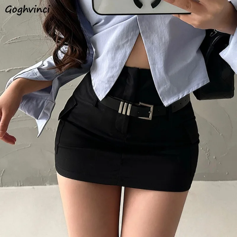 Mini Black Skirts Women Slim Sexy Hot Hip Wrap with Belt All-match Empire Chic Attractive Female Nightclub Design Ins Charming