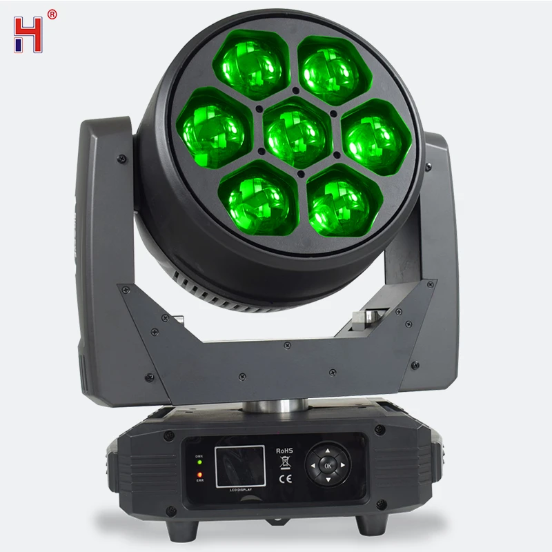 

HongYi DJ Lights с подвижной головкой, светодиодный DMX Light 7X40W RGBW 4в1, вращающийся луч мытья, эффект пчелиных глаз для диско-бара, ночного клуба, концерта