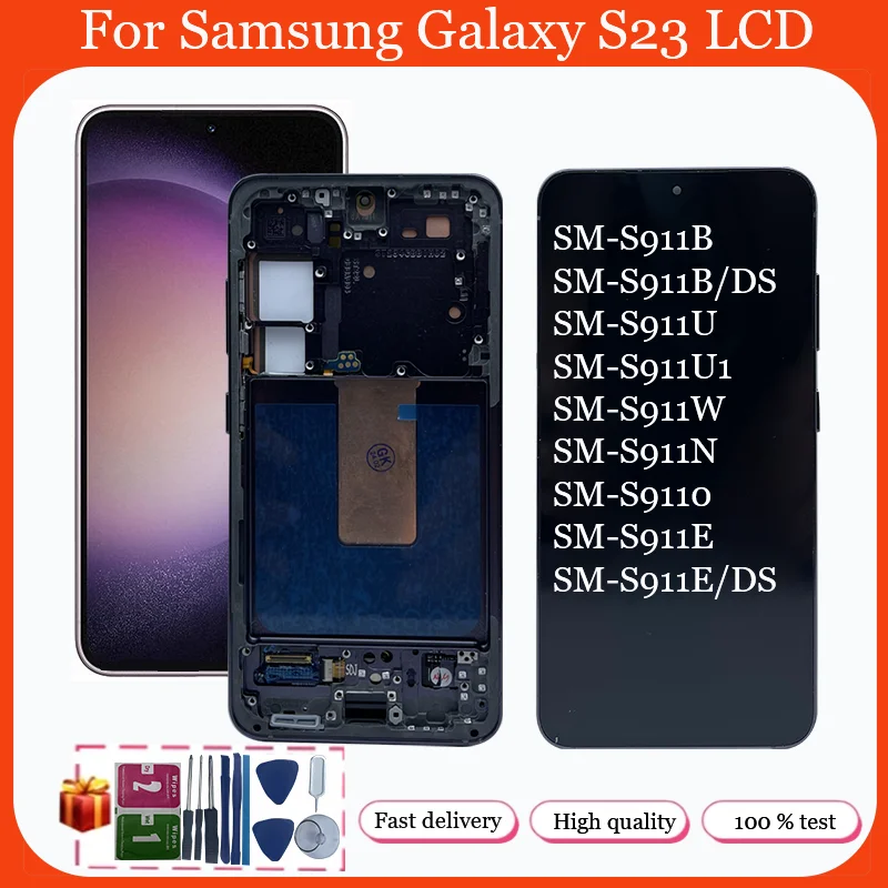 Super AMOLED S23 Screen For Samsung Galaxy S23 SM-S911B SM-S911U LCD Display Digital Touch Screen with Frame