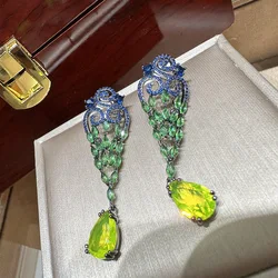 Bilincolor Trendy Green Geometric Cubic Zirconia Earring for Women Wedding Gift