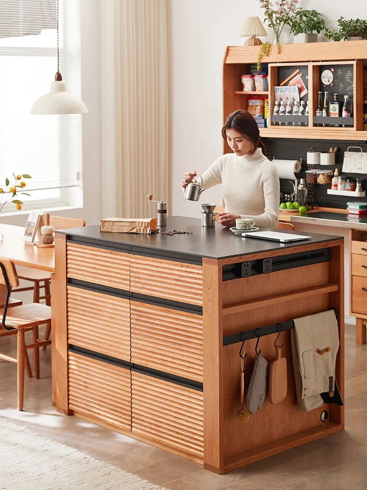 

Nordic solid wood island, living room rock slab bar cabinet, island integrated cabinet, dining room simple storage locker