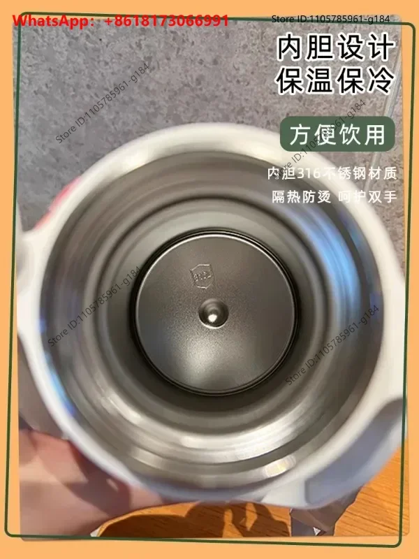 French Fad Sincgo ton bucket large belly insulated cup 1000ml with straw 316 stainless steel water cup for women
