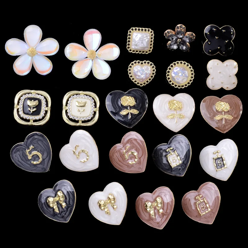 5ชิ้นดอกกุหลาบหยดน้ำมันกลมมุกเครื่องประดับจี้โลหะผสม DIY เย็บสร้อยคอเครื่องประดับต่างหูกระดุมทำด้วยมือ