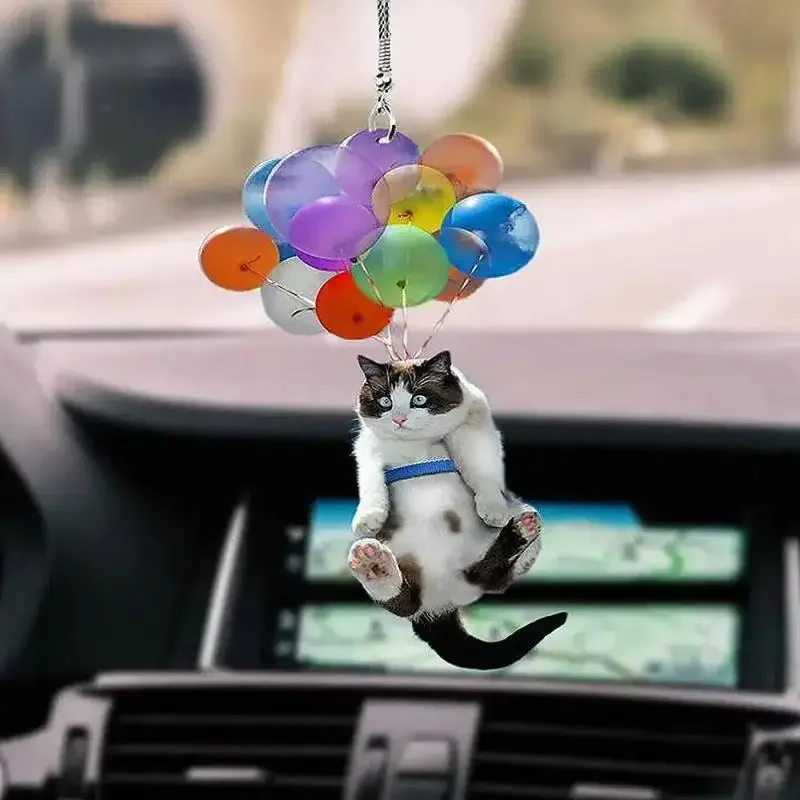 Car Hanging Decorations Colorful Balloons Auto Parts Interior Decoration Cute Flying Cat Car Pendant Figurines Decoration Crafts