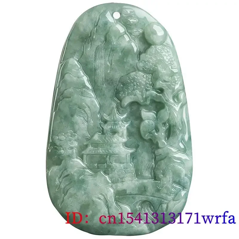 Burmese Jade Paisagem Pingente para Homens, Pingentes Esmeralda, Jadeite Verde, Talismãs Designer, Jóias de Pedra Natural, Presente