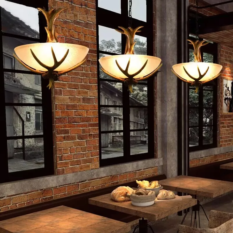 Lámpara de araña nórdica vintage para restaurante, lámpara de araña realista con cuernos de ciervo para barra de bar, lámpara decorativa para pasillo de entrada o cafetería