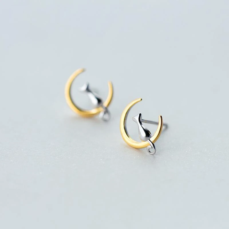 Modian Real 925 Sterling Silver Gold Color Animal Cat Sets Charm Stud Earrings For Women Fashion Necklace Pendant Party Jewelry