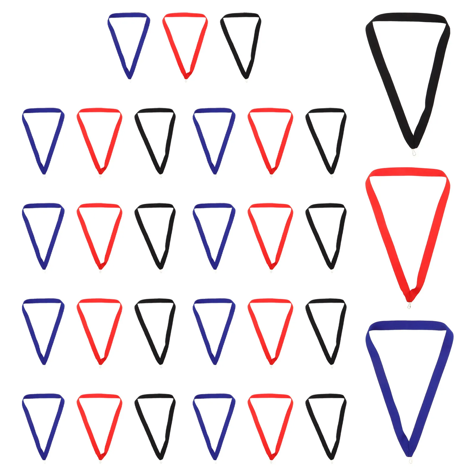 30Pcs Sports Medal Lanyards Award Neck Ribbons Blue Red Black Snap Clips for Running Competition Track Sports Ribbons