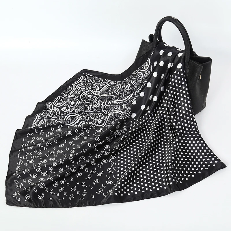 مناديل الشعر وشاح حريري 90*90 سنتيمتر طباعة الساتان كبير مربع الحرير والأوشحة شالات للنساء العلامة التجارية الفاخرة باندانا الحجاب عقال