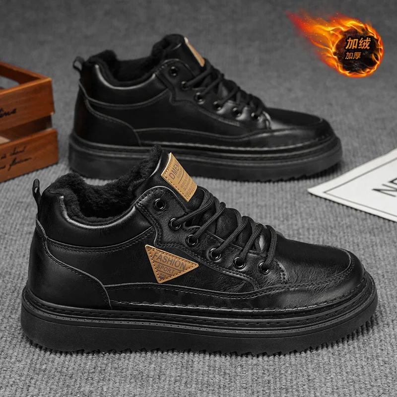 

Winter Keep Warm Men Shoes New Autumn Casual Shoes Men Leather Surface Warm Thick Cotton Shoes Low Top Men Boots Zapatos Mujer