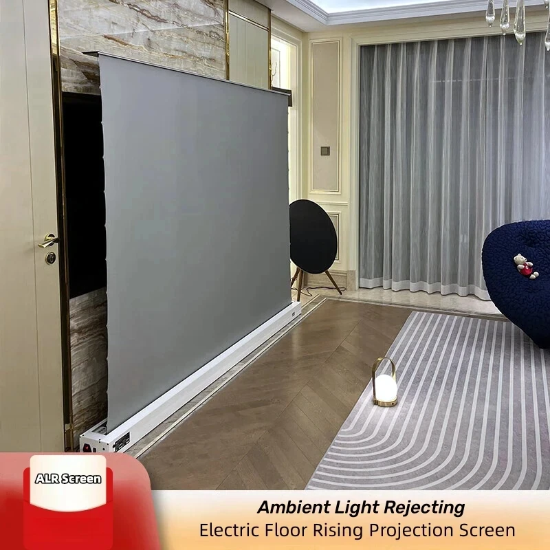 

130 133 135 150 Inch 16:9 Motorized Tab Tensioned Electric Floor Rising Projector Screens for Home theater long throw projector