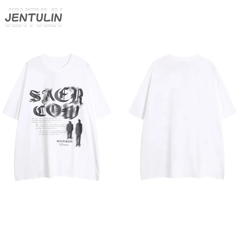 Hip Hop Tshirt Streetwear Shadow Letter Graphic Print Punk Gothic Oversized T-Shirt 2024 Harajuku Loose Short Sleeve Shirts Tops