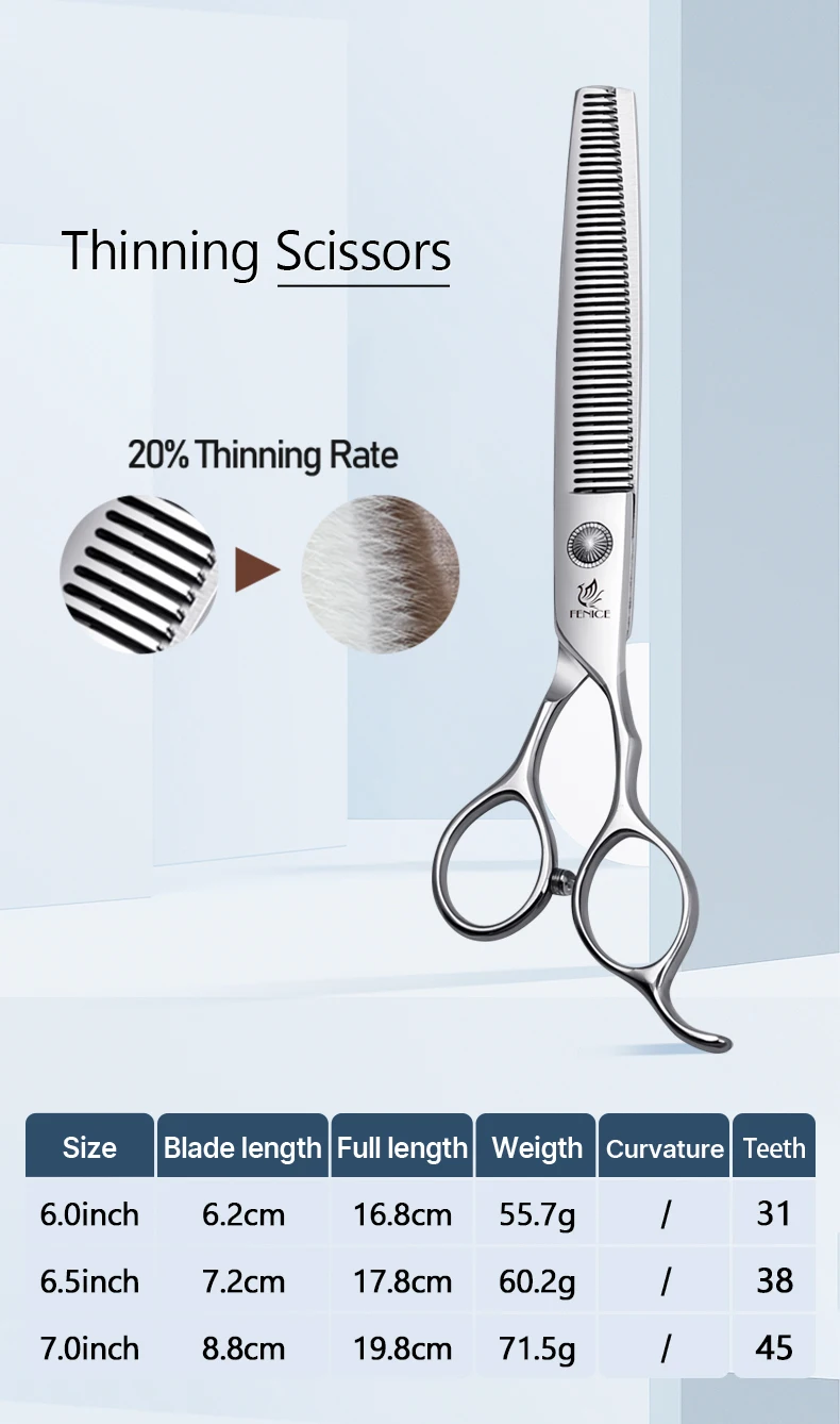 Fenice Professional Home Pets Grooming Set 6/6,5/7/7,5 Zoll Lagerschraube gerade gebogene Effilierschere für Hunde/Katze – Detail 5