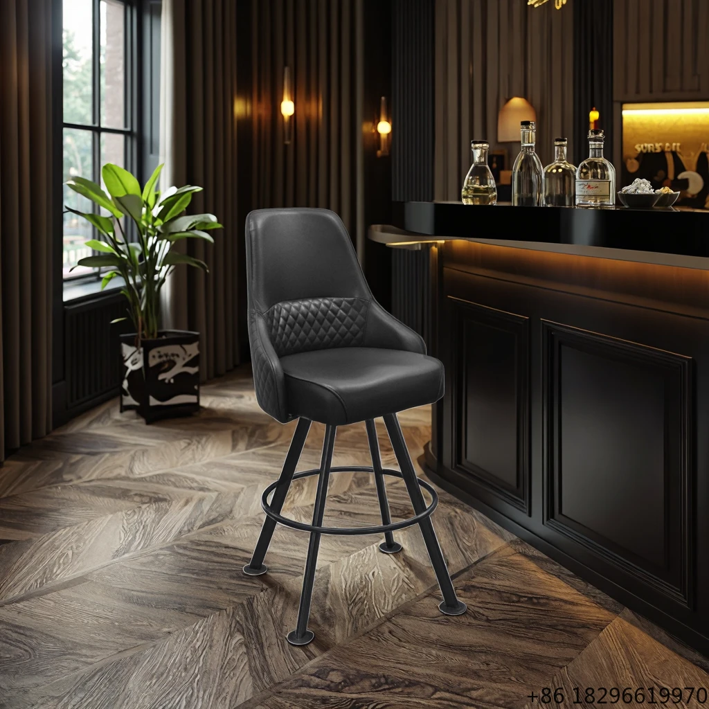 

Modern Tall Black Swivel Bar Stool Heavy Metal High Chair For Hotel Mall Living Room Workshop
