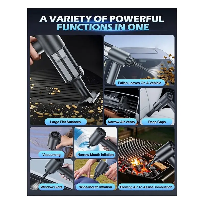 مكنسة كهربائية محمولة للسيارة من ABBZ، مكنسة كهربائية للسيارة ومنفضة هواء، مكنسة كهربائية محمولة عالية الطاقة لاسلكية قابلة لإعادة الشحن
