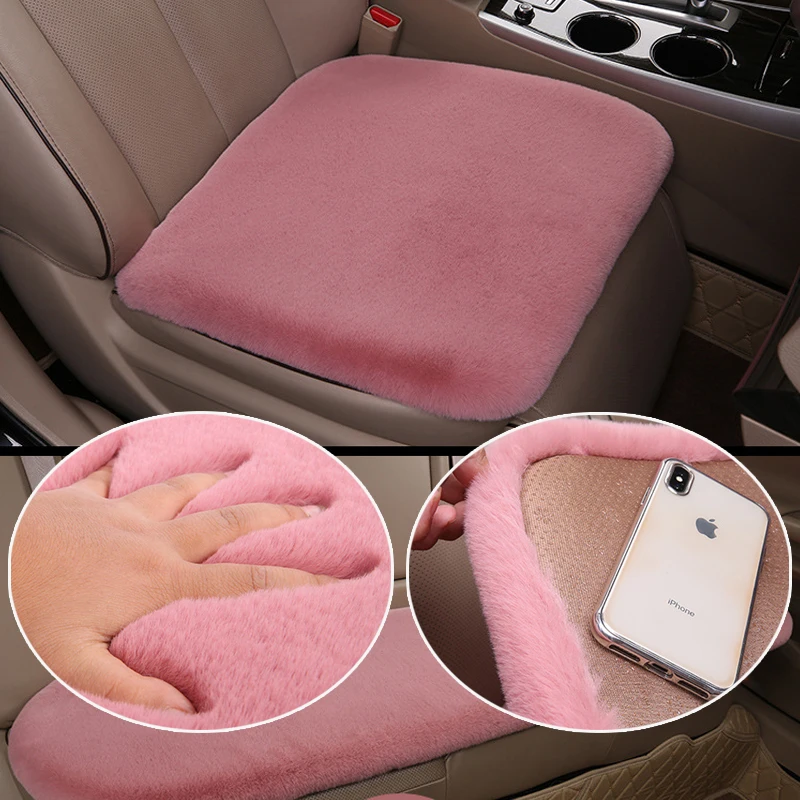 

Multicolor Plush Rabbit Fur Car Seat Cushion Winter Warmth Thick Wool Square Cushion for Main Driver or Co-pilot Cover Universal