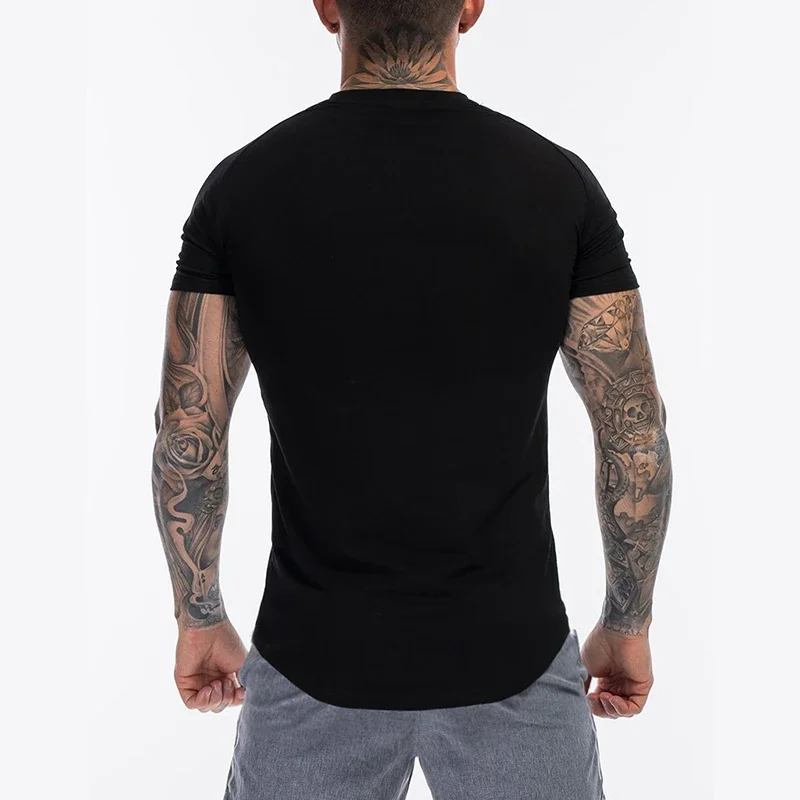 Abbigliamento sportivo estivo a maniche corte tinta unita T-shirt da uomo in cotone traspirante con scollo a O Camicie casual Palestra Bodybuilding Abbigliamento fitness