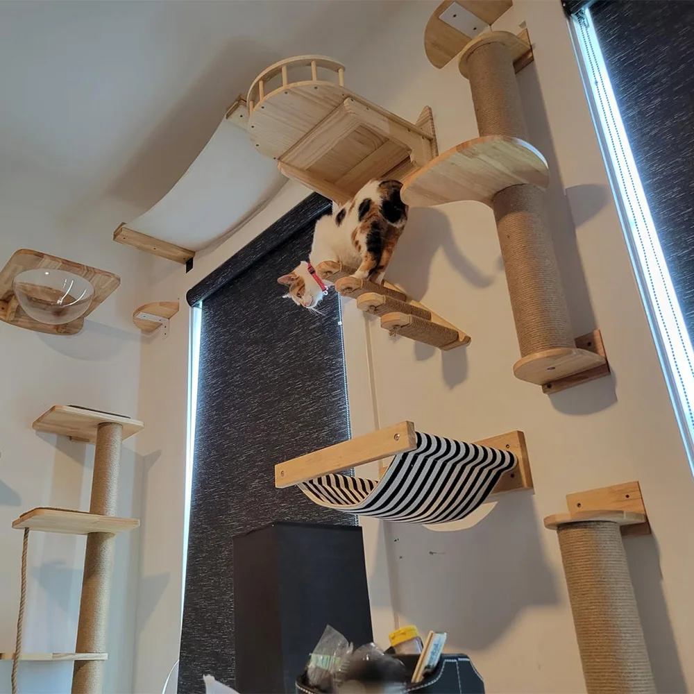 Árbol rascador de pared para gatos de interior con hamaca y escalera - imagen 3
