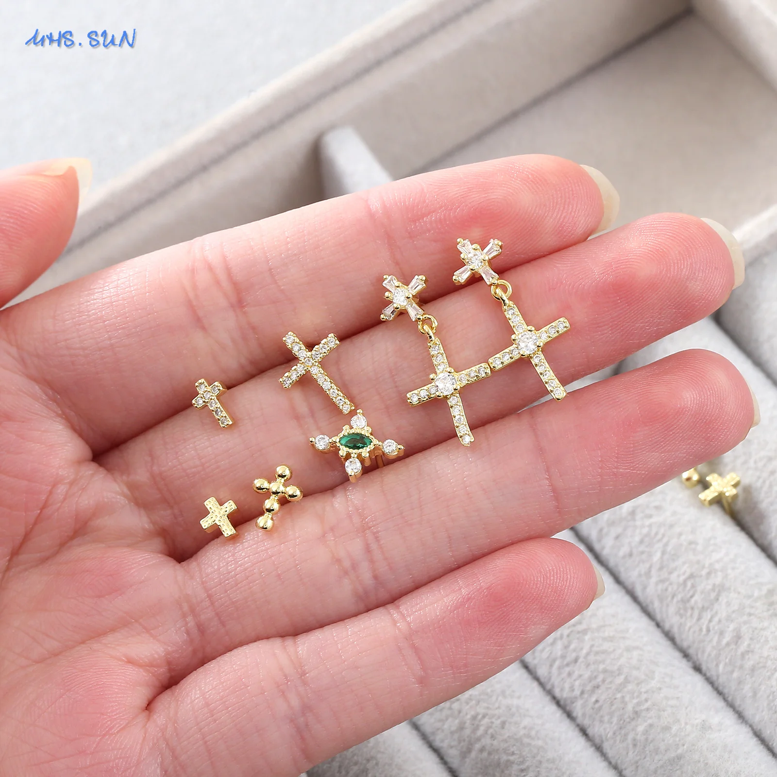 SUNSLL Fashion Cubic Zircon Cross Stud Earrings For Women Girls Gold Plated Minimalist Earring Daily Party Jewelry Gifts