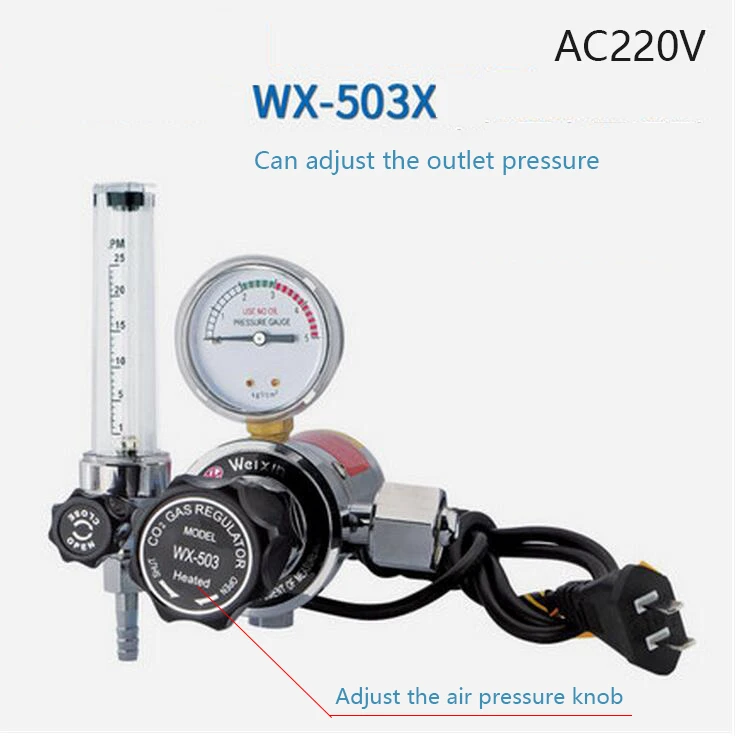 WX-503X220 CO2 Regulator 220V CO2 Gas Heater Gas Pressure Meter MIG TIG Welding Regulator