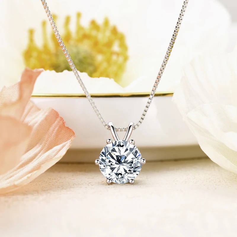 ANZIW Classic 2.0CT 3.0CT Moissanite Pendant Necklace for Women Sparking Diamond Necklaces 925 Silver Jewelry Engagement Gifts