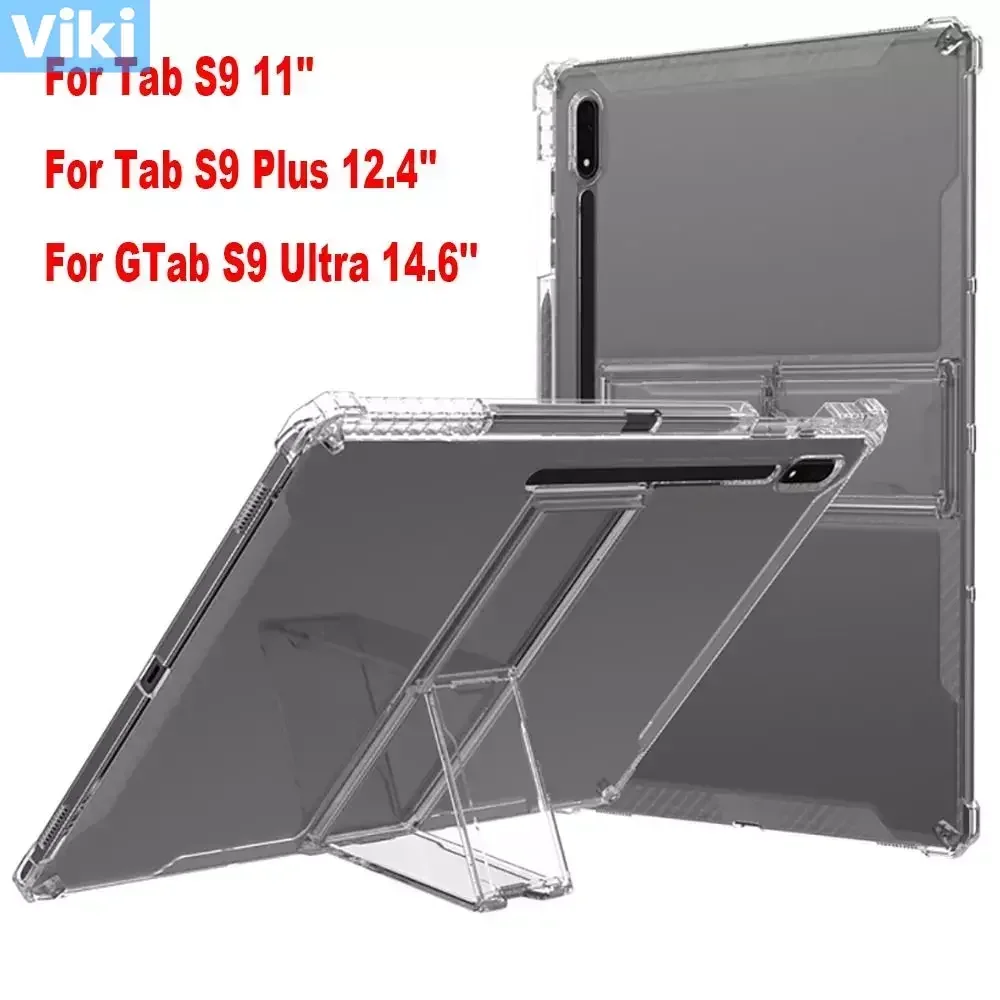 Pen Slot Tablet Kickstand Case Transparent Shockproof Back Cover 11 12.4 14.6 2023 for Samsung Galaxy Tab S9 Plus Ultra