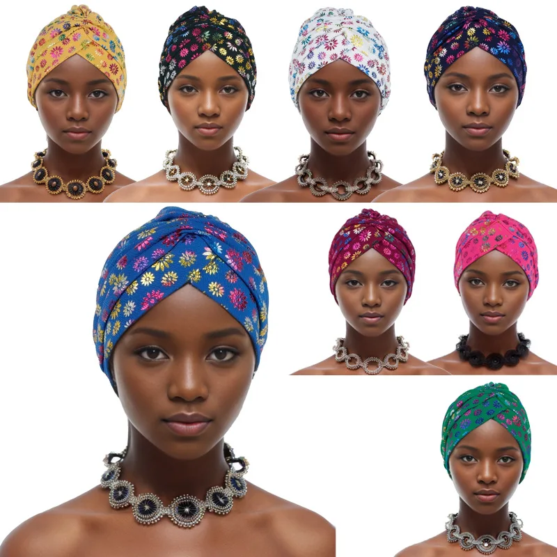 

2024 New Women Printed Knot Turban Indian Muslim Headwraps Chemo Cap Hijab Beanie Bonnet Head Wrap Bandanas Hair Loss Headscarf