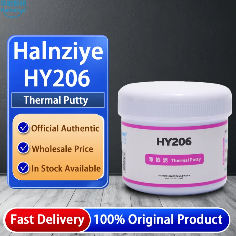 100G Original Halnziye HY206 Thermal Paste 6.0 W/m-K Thermal Putty for GPU VRAM Laptop Computer