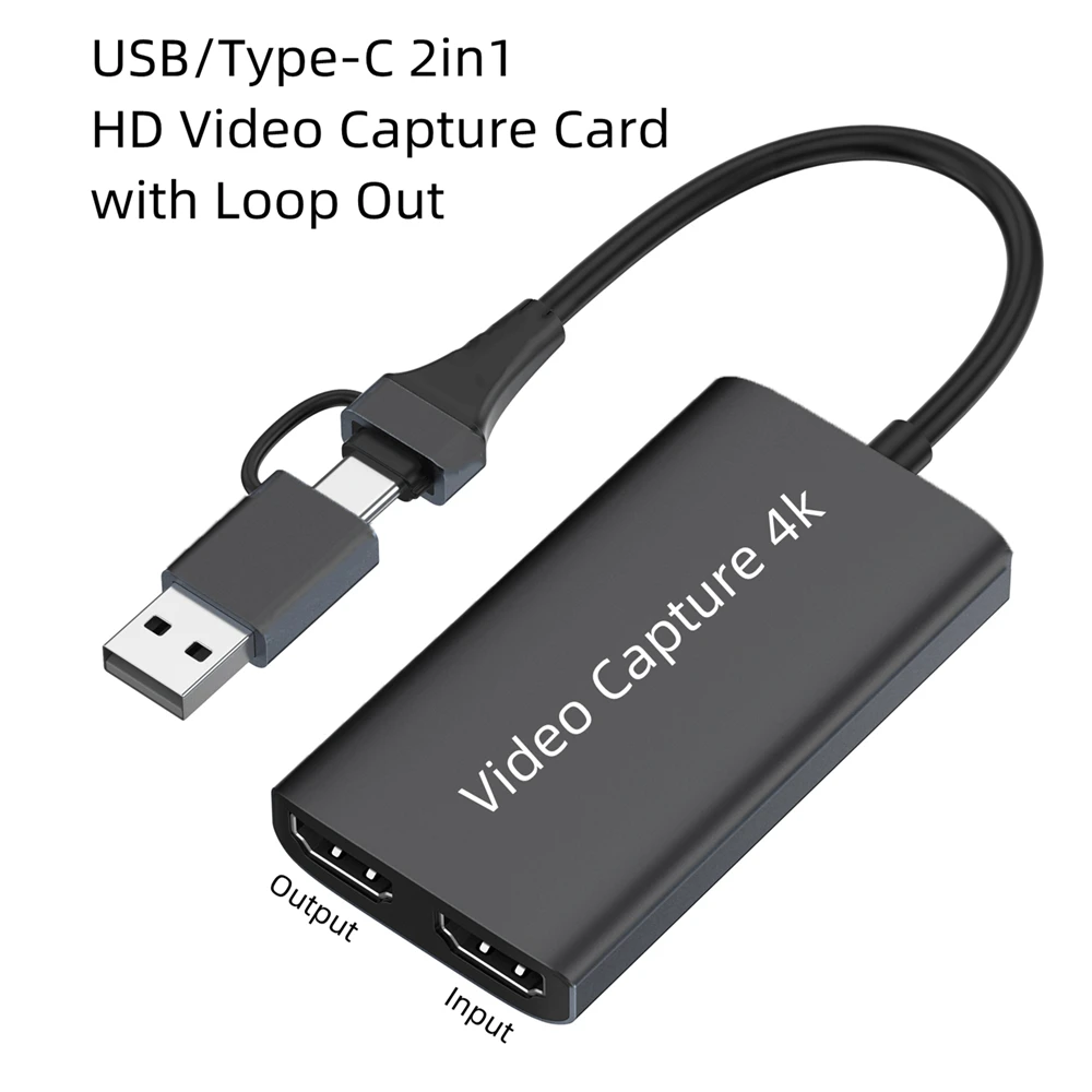 Nku USB/Type-C 2in1 HD Video Capture Card with Loop Out 4K60Hz Input 1080P Recorder for PC Game Streaming Camera Live Grabber