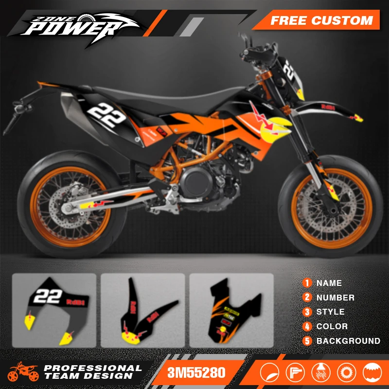 PowerZone Custom Team Graphics Backgrounds Decals for Stickers Kit For KTM SMC 690 2012-2018 690 SMC-R Motorcycle Stickers 001