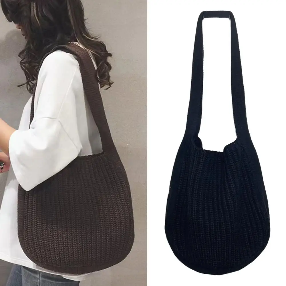 Bolsos de punto de gran capacidad para mujer, bolsos de hombro de ganchillo suave, bolsos de compras de punto Vintage, moda femenina