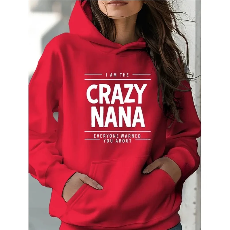 

Толстовки с рисунком «Crazy Nana», осень-зима, красная толстовка с карманом-кенгуру и шнурком, винтажная готическая женская одежда с капюшоном Y2k