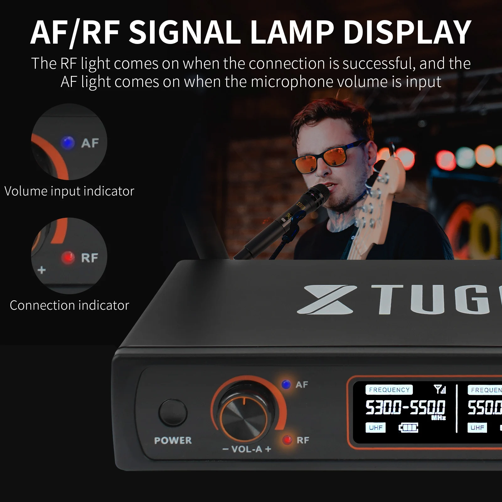 XTUGA-profissional sistema de microfone sem fio, dois microfones portáteis, em canais duplos, sistema sem fio para Karaoke Stage