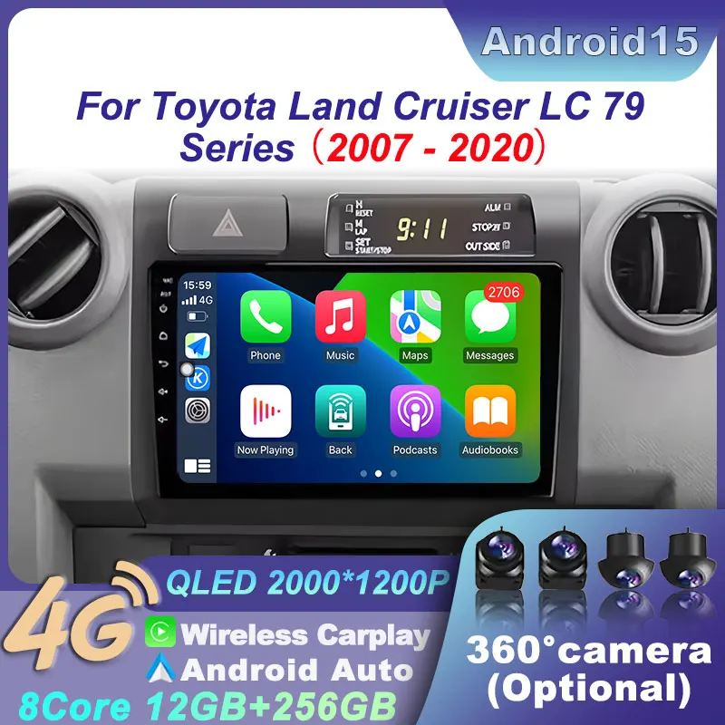 أندرويد 15 مشغل فيديو الوسائط المتعددة التلقائي راديو ستيريو الملاحة لتحديد المواقع واي فاي اللاسلكية لتويوتا لاند كروزر LC 79 سلسلة 2007-2020 #1