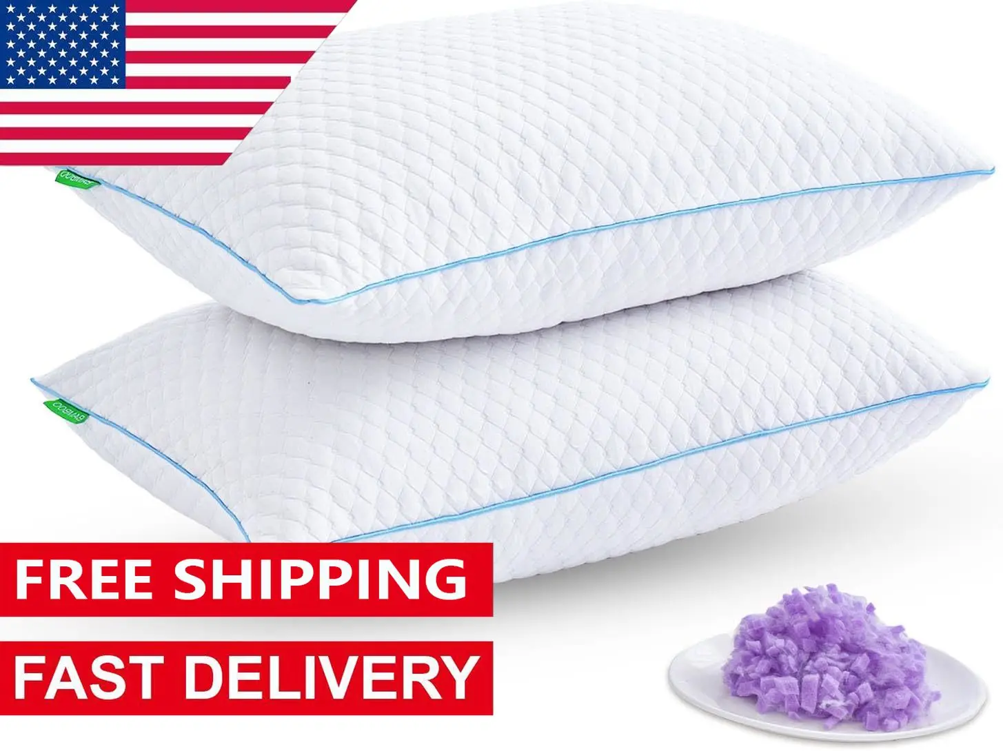 

Shredded Memory Foam Pillows for Sleeping 2 Pack - Cooling Bed Pillows Standard Size Set of 2 - Firm Pillow for Side